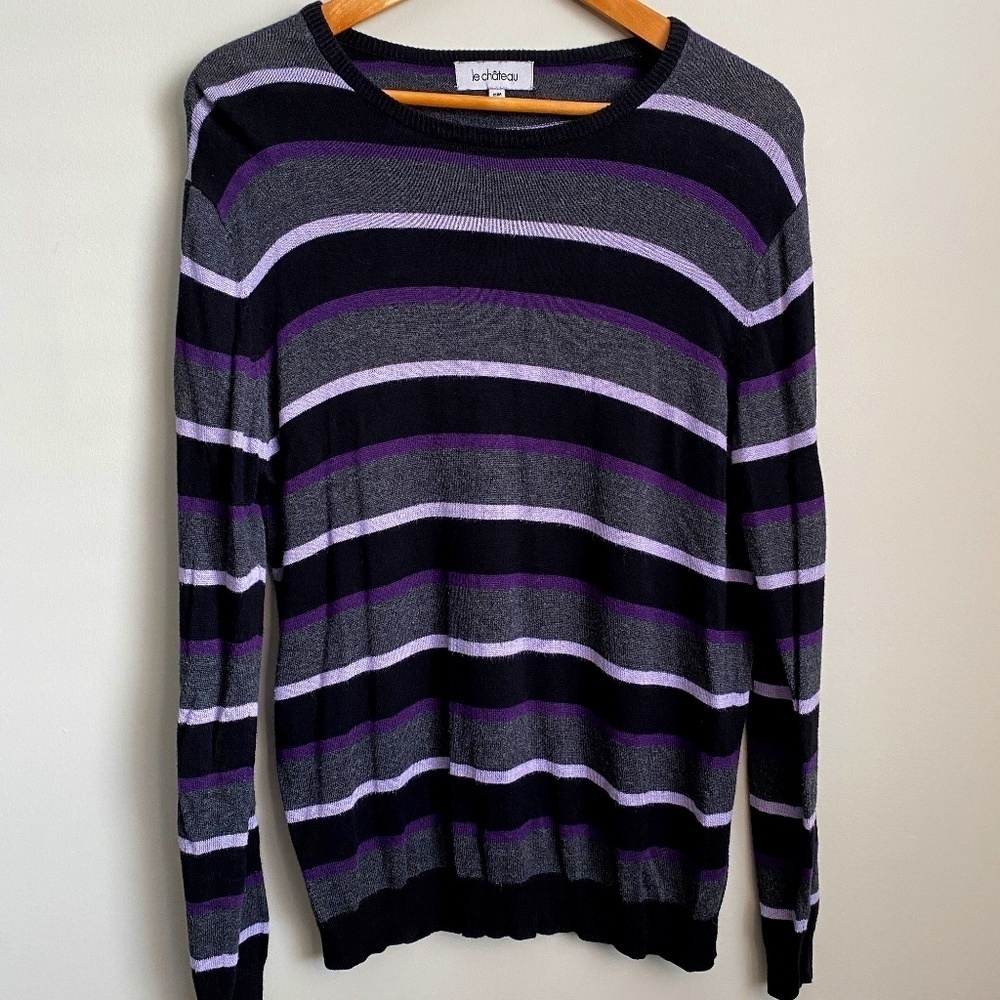 Le Chateau Striped Bamboo Cotton Blend Crewneck Sweater Preppy Casual Medium